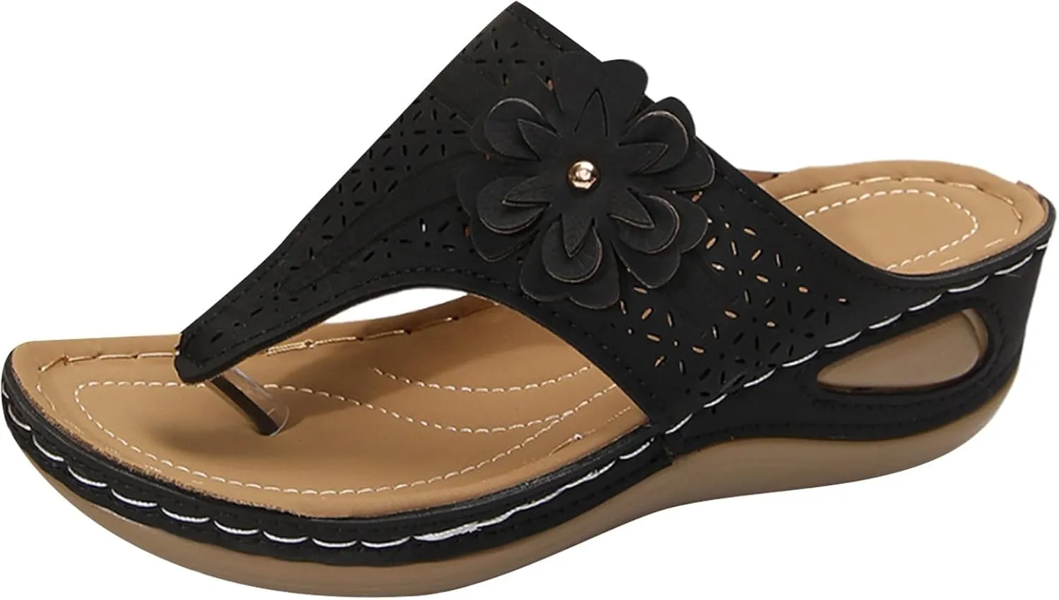 Eduavar Womens Sandals Arch Support Thong Ladies Wedge Sandals Comfortable Summer Orthopedic Beach Lightweight Flip-Flops