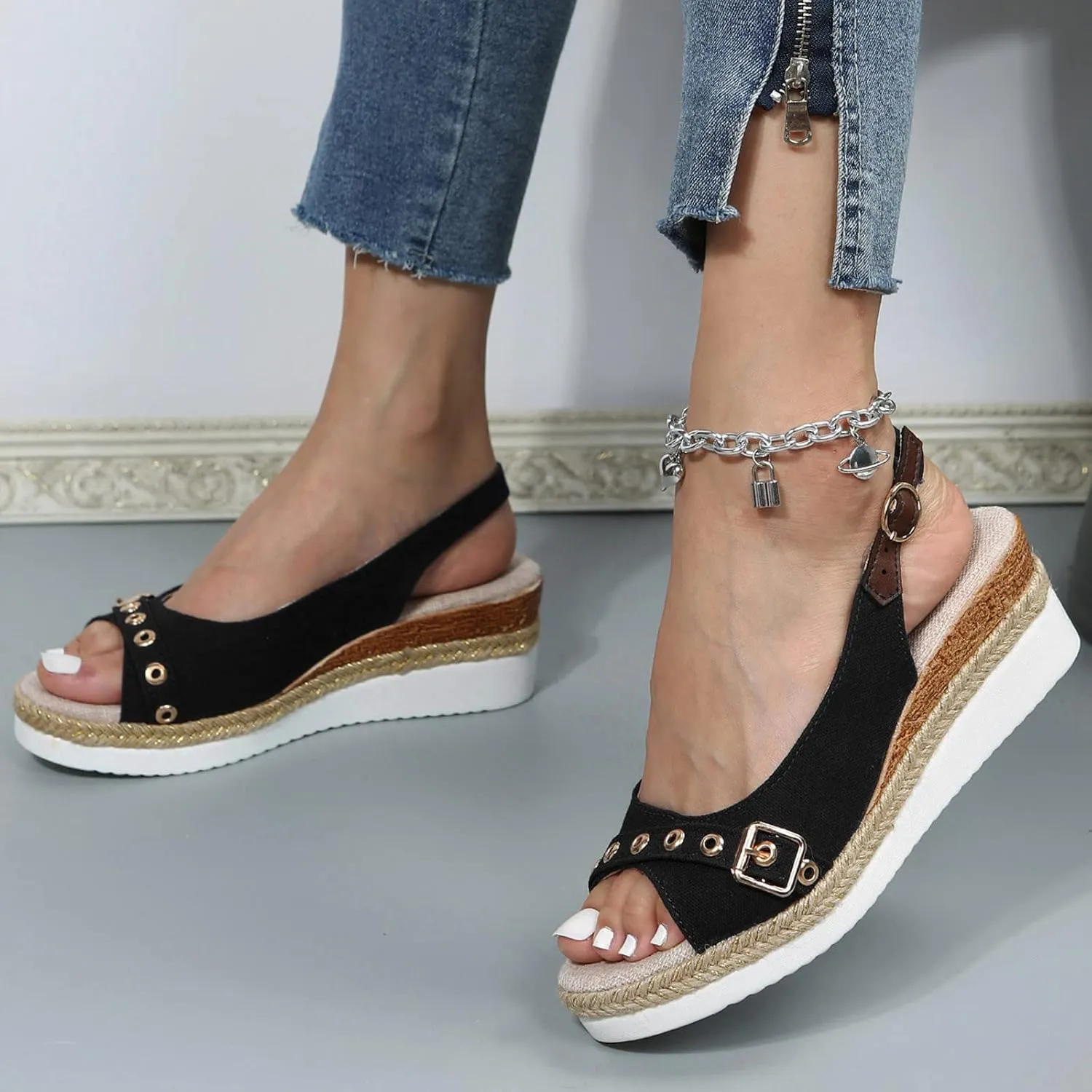 Eduavar Womens Sandals Casual Orthopedic Dressy Summer Platform Espadrilles Wedge Sandal Comfortable Open Toe Walking Shoes