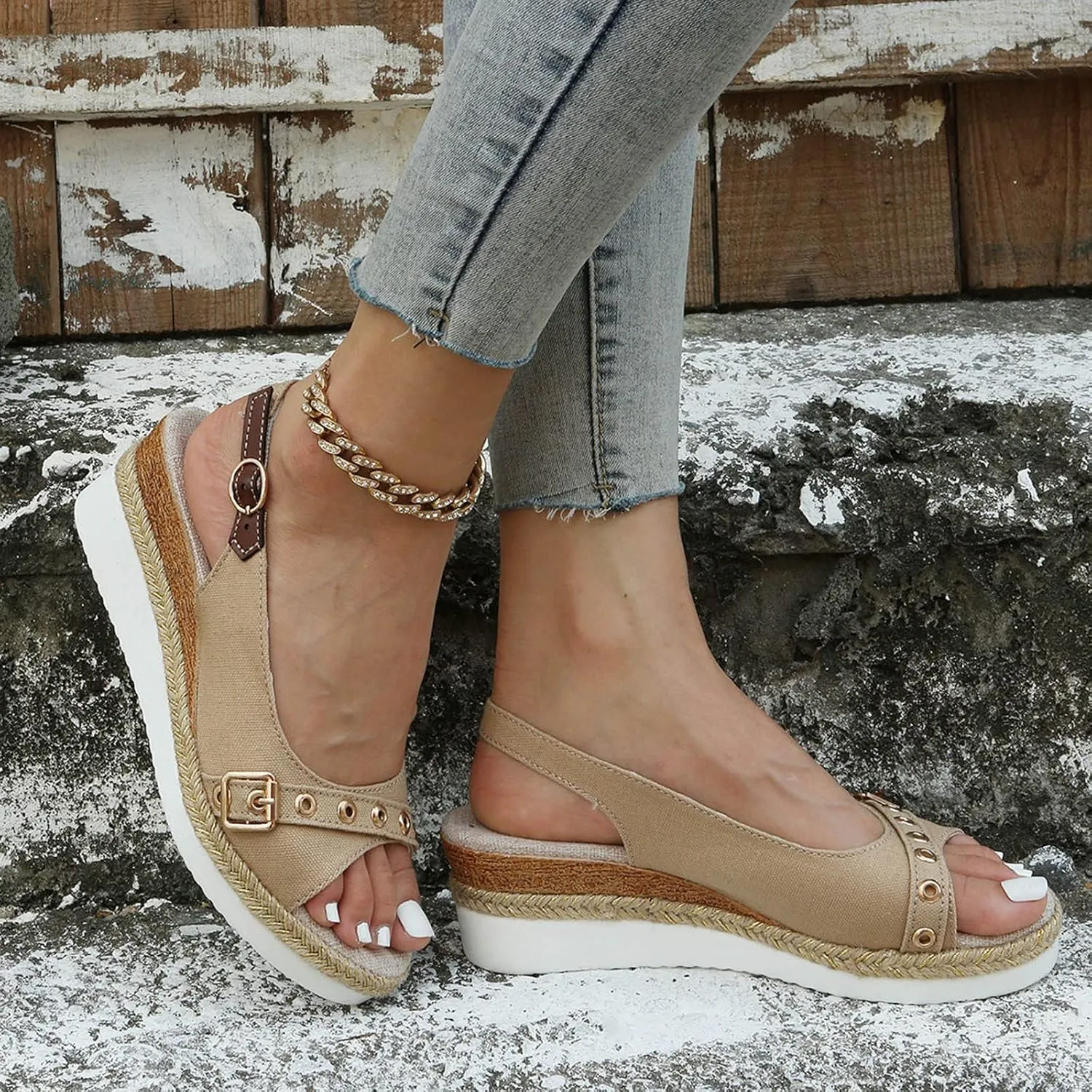 Eduavar Womens Sandals Casual Orthopedic Dressy Summer Platform Espadrilles Wedge Sandal Comfortable Open Toe Walking Shoes