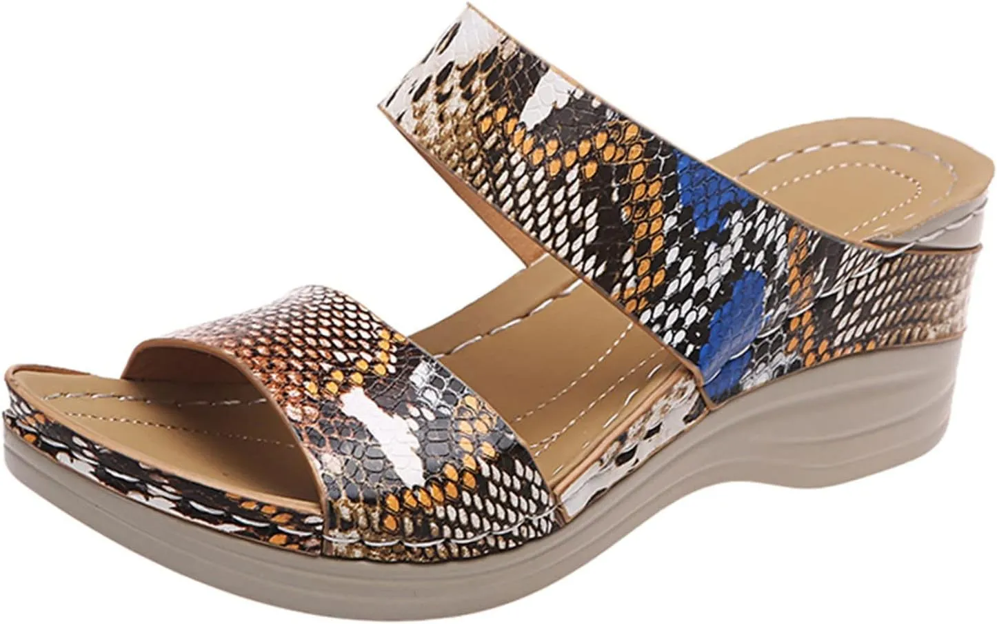 Eduavar Womens Sandals Comfortable, Sandals Women Floral Leopard Print Sandals Peep Toe Wedge Sandals Comfy Slip On Shoes