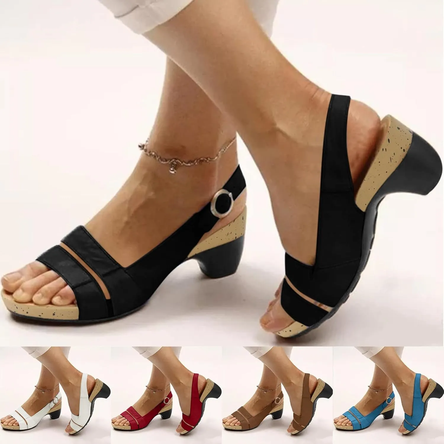 Eduavar Womens Sandals Comfortable, Sandals Women Orthopedic Sandals Dressy Open Toe Low Heel Sandals with Ankle Strap