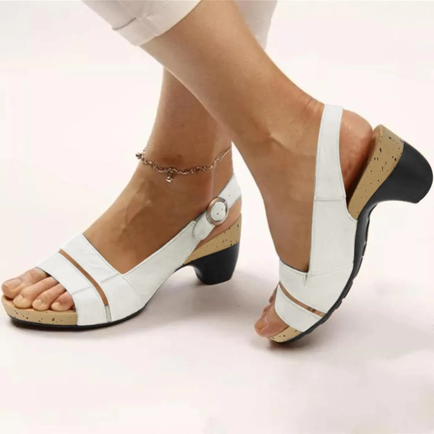 Eduavar Womens Sandals Comfortable, Sandals Women Orthopedic Sandals Dressy Open Toe Low Heel Sandals with Ankle Strap