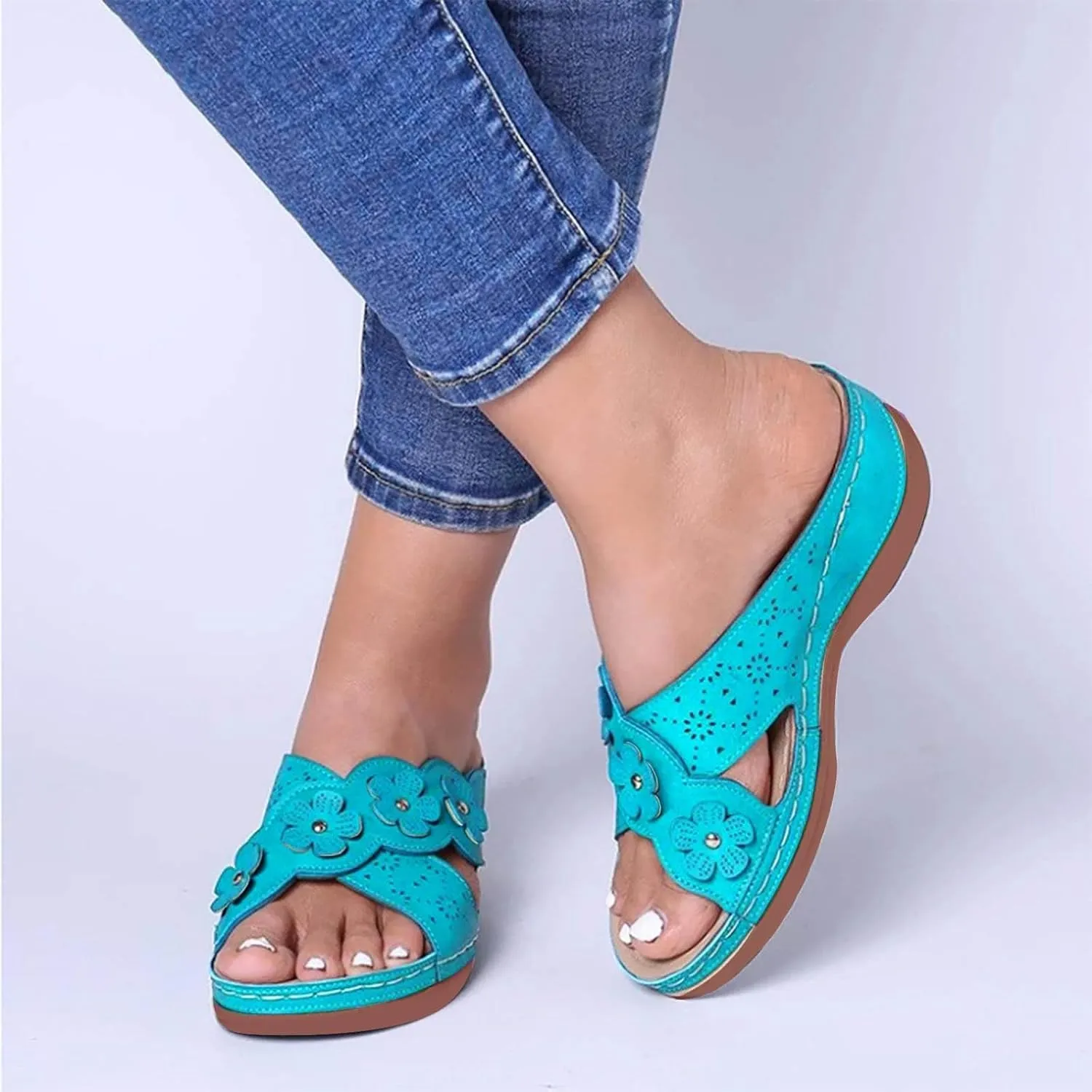 Eduavar Womens Sandals Orthopedic Summer Dressy Comfortable Sandals Arch Support Wedge Walking Sandals Non Slip Flip Flops