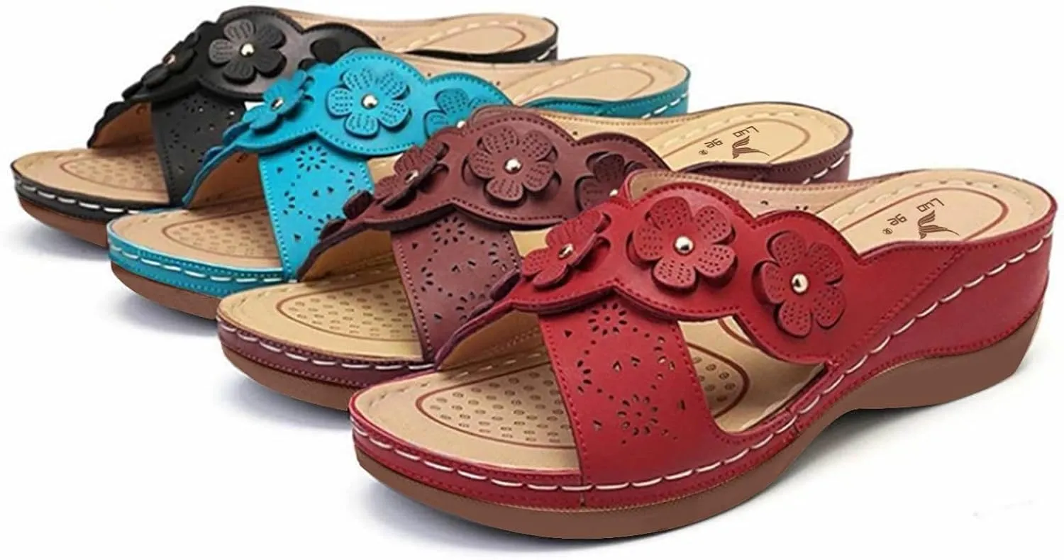 Eduavar Womens Sandals Orthopedic Summer Dressy Comfortable Sandals Arch Support Wedge Walking Sandals Non Slip Flip Flops