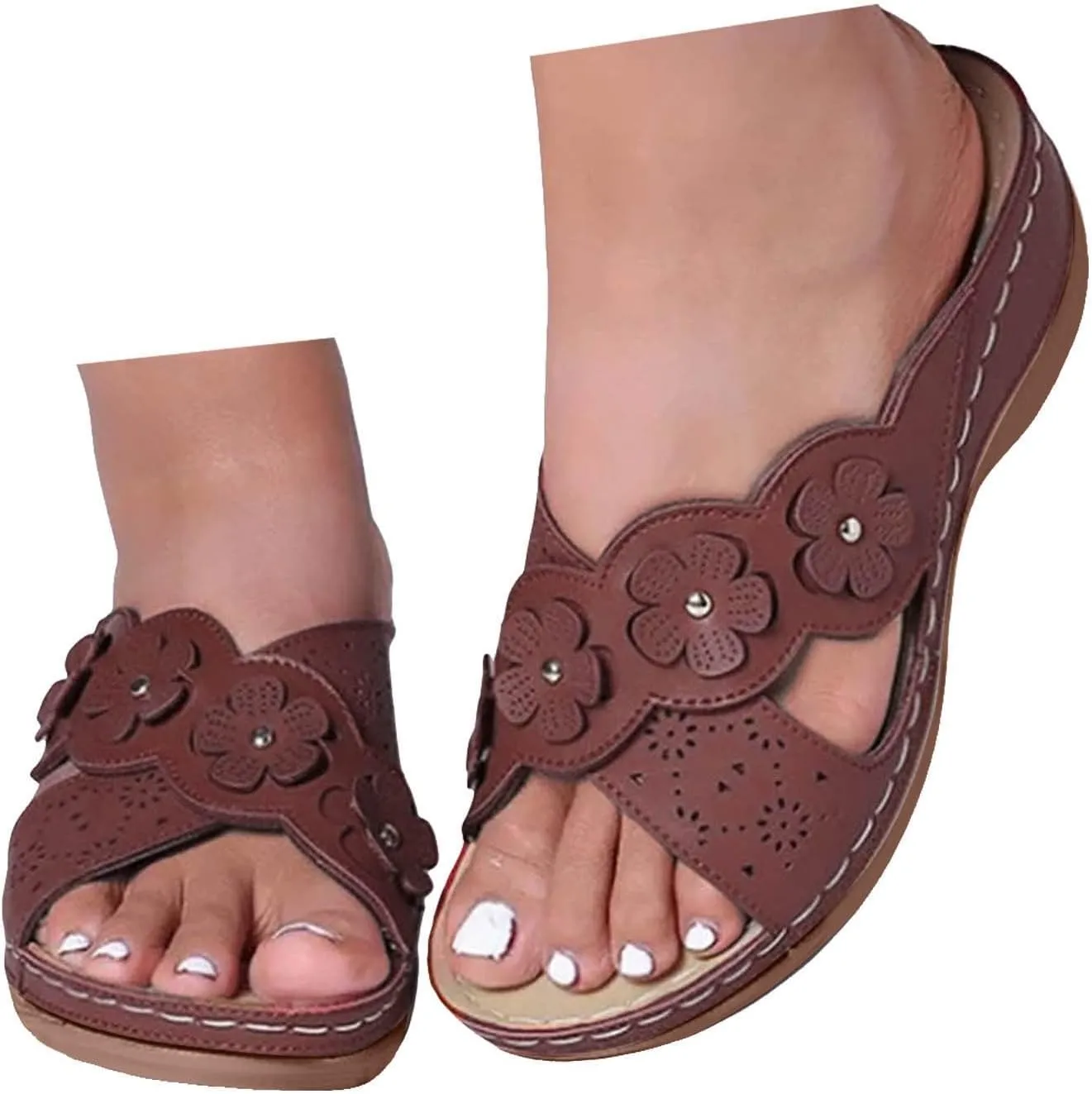 Eduavar Womens Sandals Orthopedic Summer Dressy Comfortable Sandals Arch Support Wedge Walking Sandals Non Slip Flip Flops