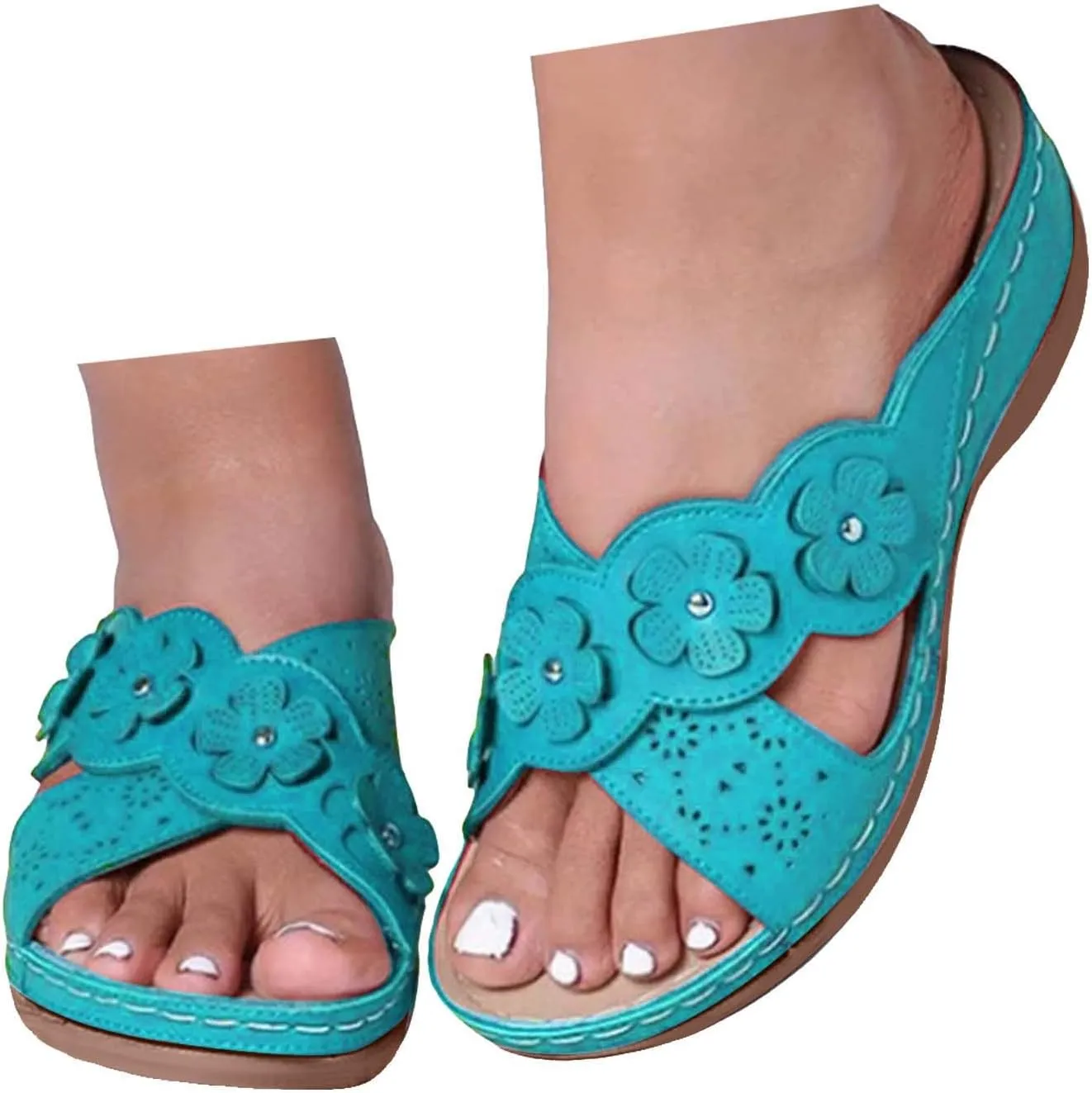 Eduavar Womens Sandals Orthopedic Summer Dressy Comfortable Sandals Arch Support Wedge Walking Sandals Non Slip Flip Flops