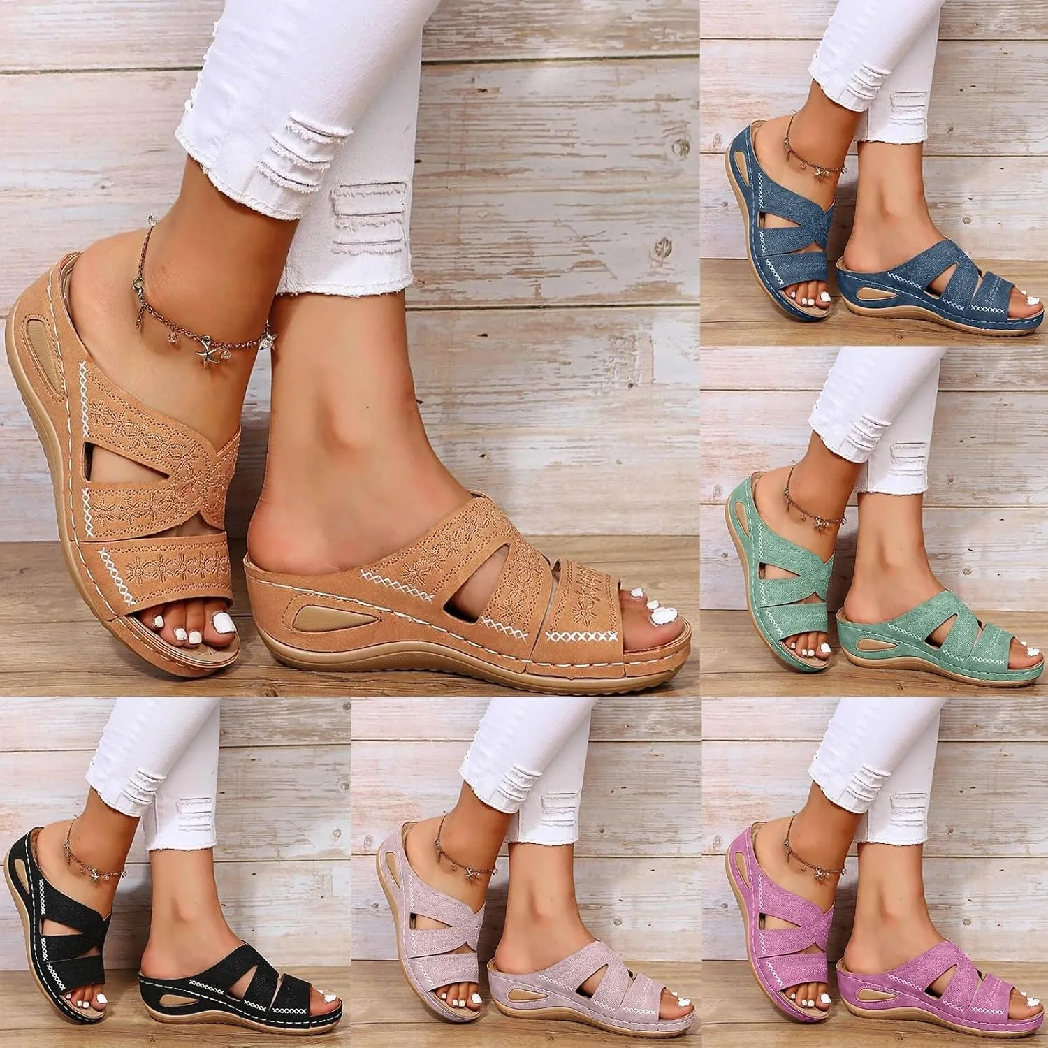 Eduavar Womens Sandals Summer Dressy Orthotic Slides Comfort Support Slip on Flip Flops Platform Sandals Yoga Mat Slippers