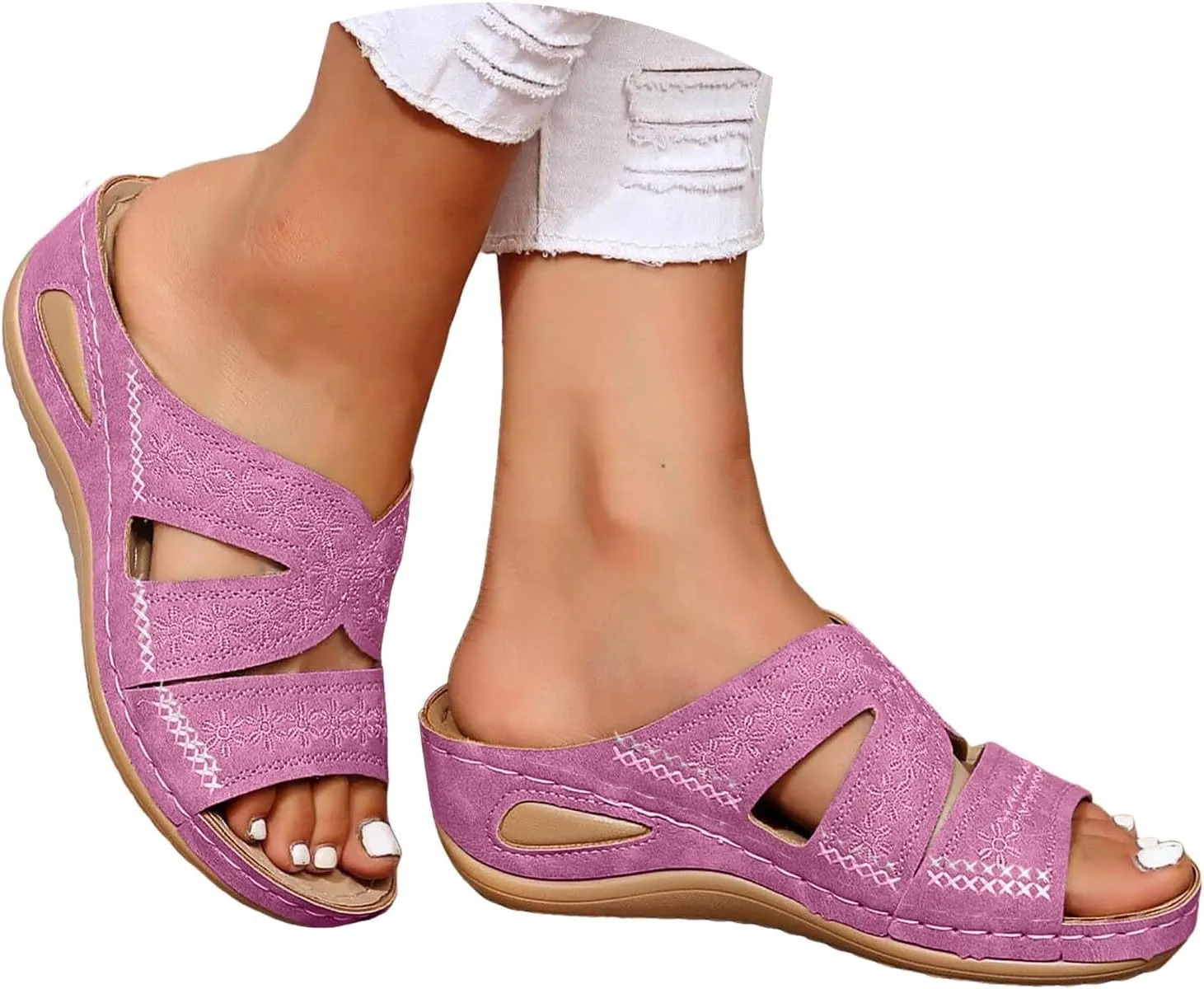 Eduavar Womens Sandals Summer Dressy Orthotic Slides Comfort Support Slip on Flip Flops Platform Sandals Yoga Mat Slippers