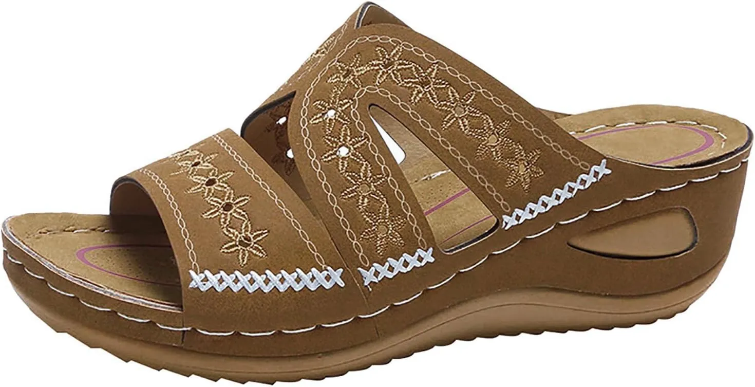 Eduavar Womens Sandals Summer Dressy Orthotic Slides Comfort Support Slip on Flip Flops Platform Sandals Yoga Mat Slippers