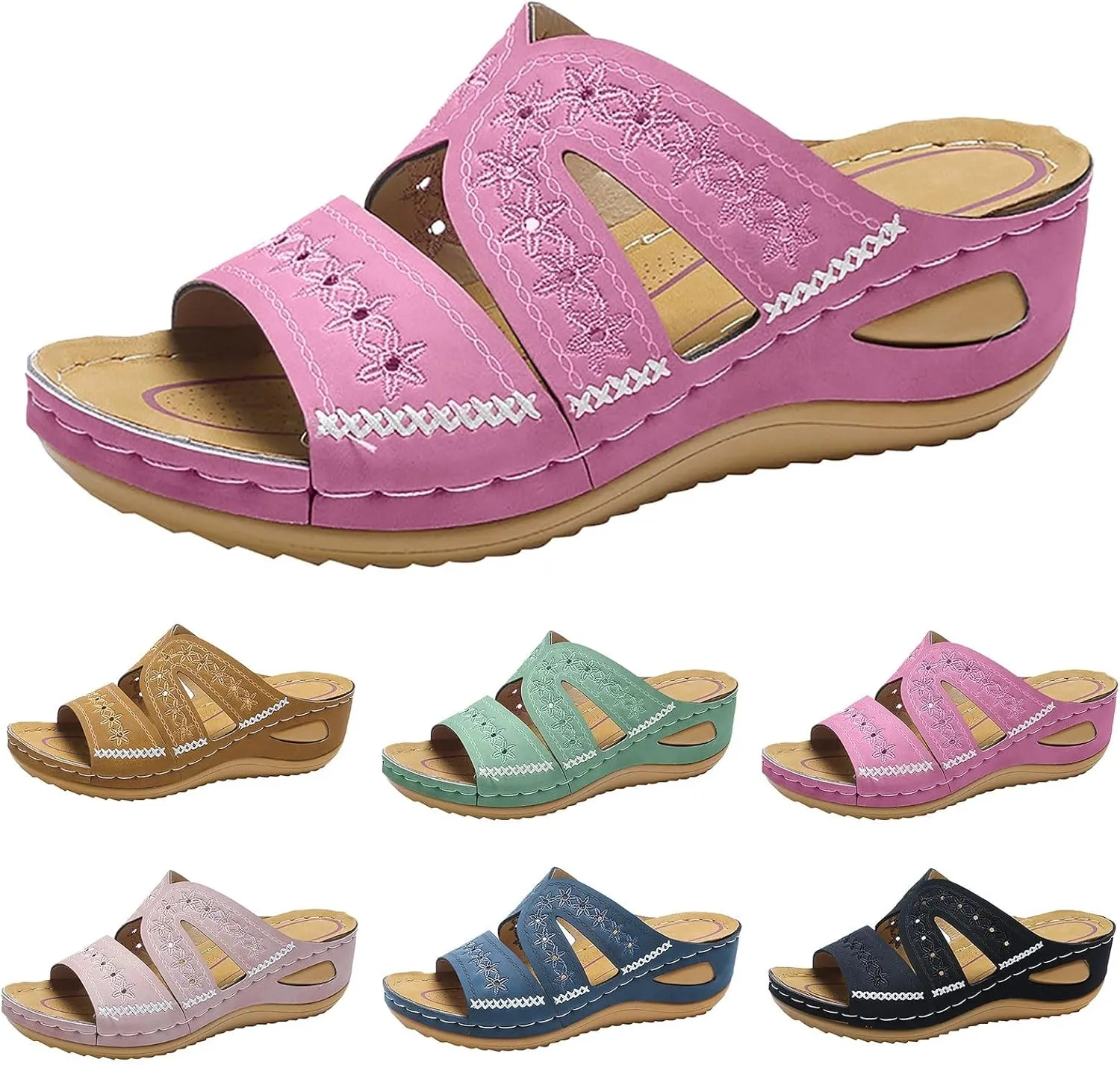 Eduavar Womens Sandals Summer Dressy Orthotic Slides Comfort Support Slip on Flip Flops Platform Sandals Yoga Mat Slippers
