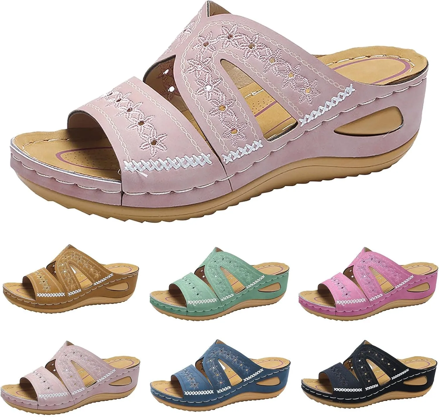 Eduavar Womens Sandals Summer Dressy Orthotic Slides Comfort Support Slip on Flip Flops Platform Sandals Yoga Mat Slippers