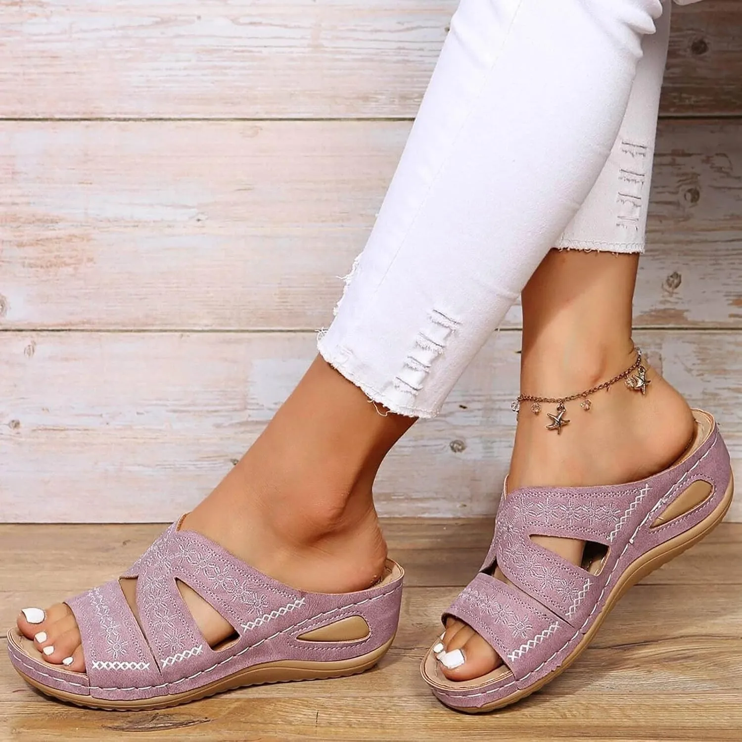 Eduavar Womens Sandals Summer Dressy Orthotic Slides Comfort Support Slip on Flip Flops Platform Sandals Yoga Mat Slippers