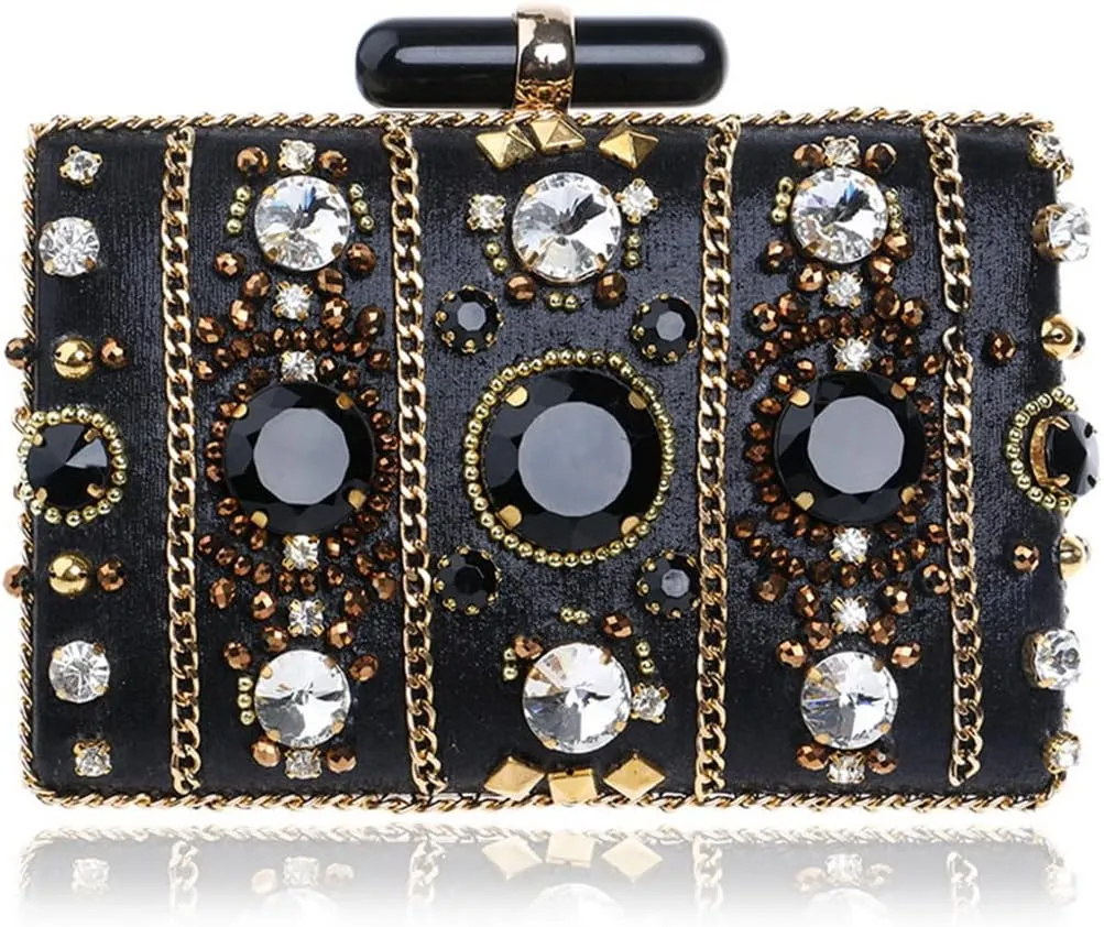 Embroidery Beading Women Evening Bags Handmade Diamonds Clutch Bags Shoulder Chain Handbags Shoulder Bag