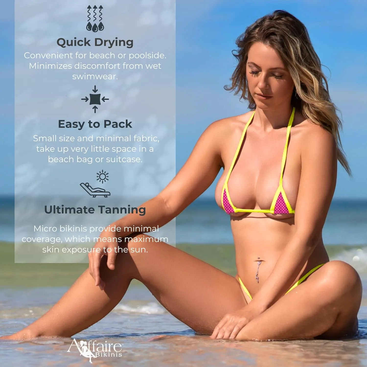 Extremely Tiny Exotic Euro Style Extreme Micro Bikini, Mini Triangle Top & Daring Tiny G-String T Back Bottom
