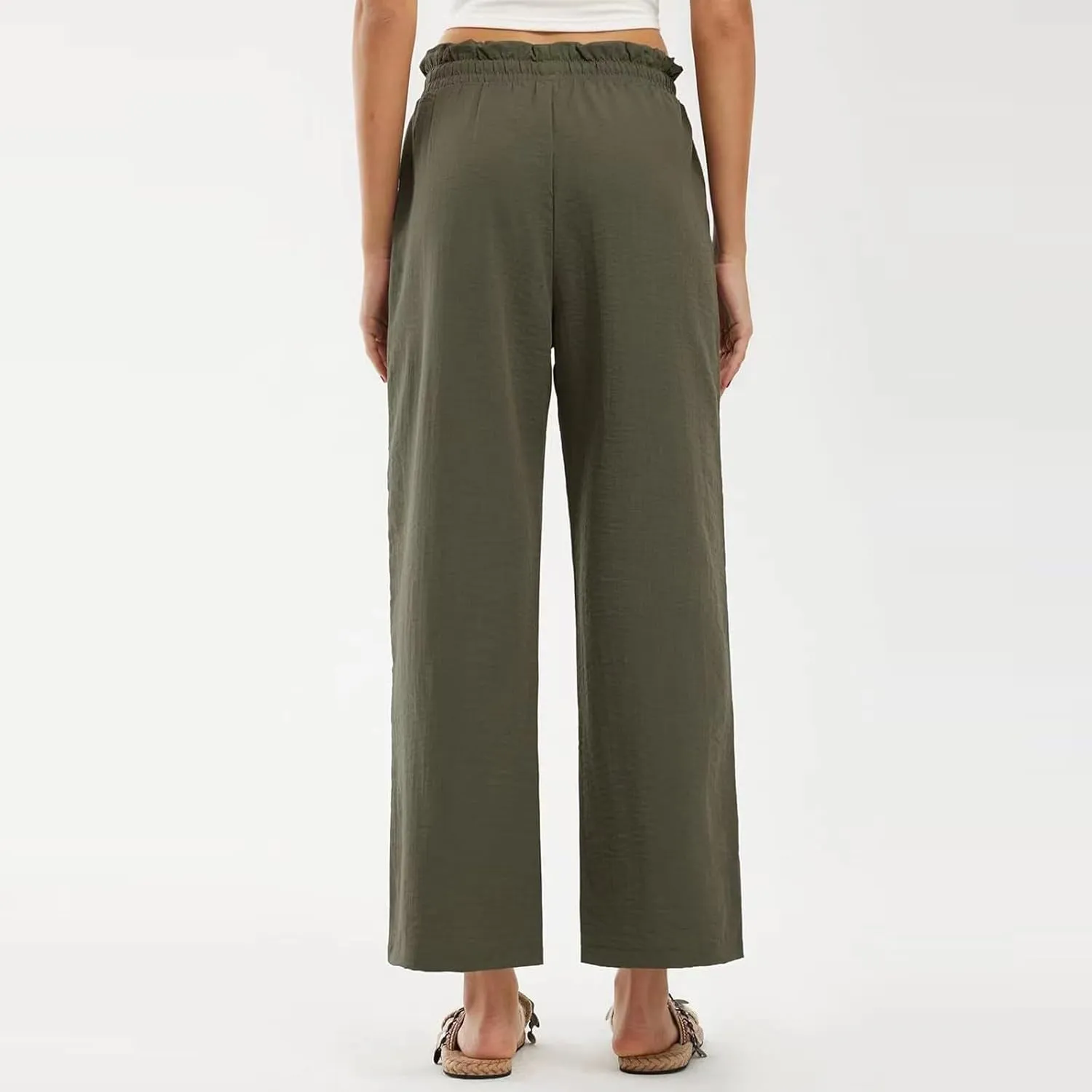 fanmpghleoo Cropped Linen Pants Women Summer Boho Beach Wide Leg Palazzo Pants Business Casual Linen Trousers with Pockets