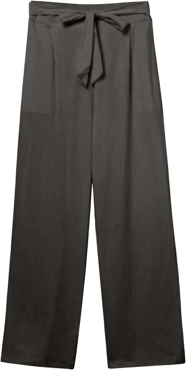 fanmpghleoo Linen Pants Women Summer Adjustable Tie Knot Straight Leg Trouser High Rise Lightweight Beach Pants with Pockets