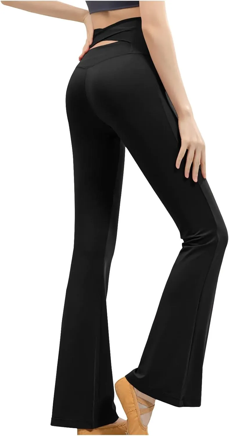Gcvizuso Yoga Pants with Pockets for Women Casual Solid Bootcut Joggers Running Hight Waisted Sweatpants Stretchy Trouser
