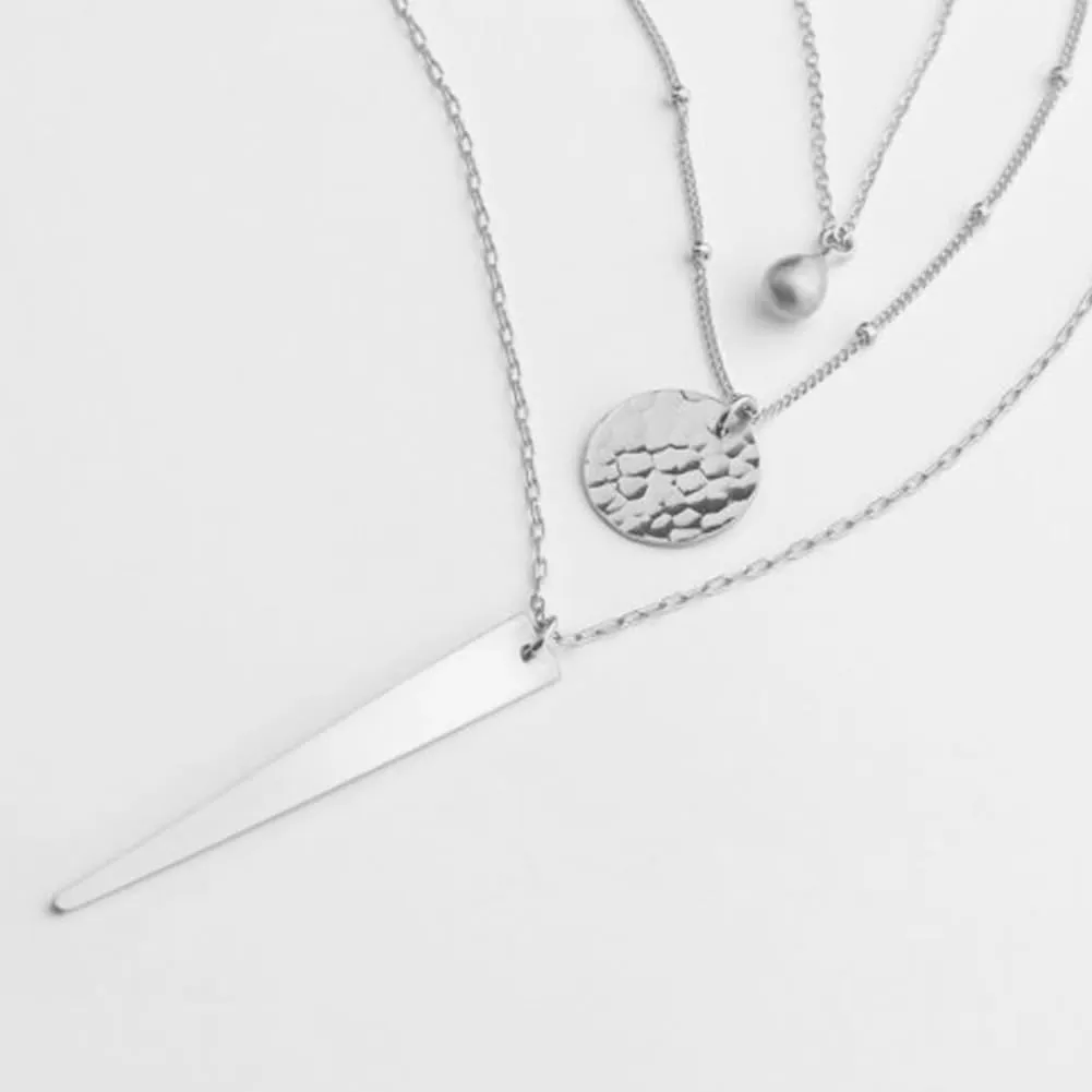 GIGB PBDK Boho Gold Stacked Necklaces for Women,Long Silver Geometric Pendant Layered Necklaces Trendy Beach Necklace,Charm Everyday Party Jewelry Accessories