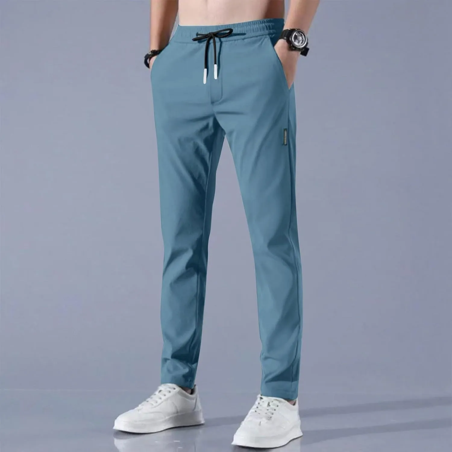 Glide Pants Men Quick Dry Breathable Stretch Work Pants Drawstring Elastic Waist Active Hiking Trousers with Pockets