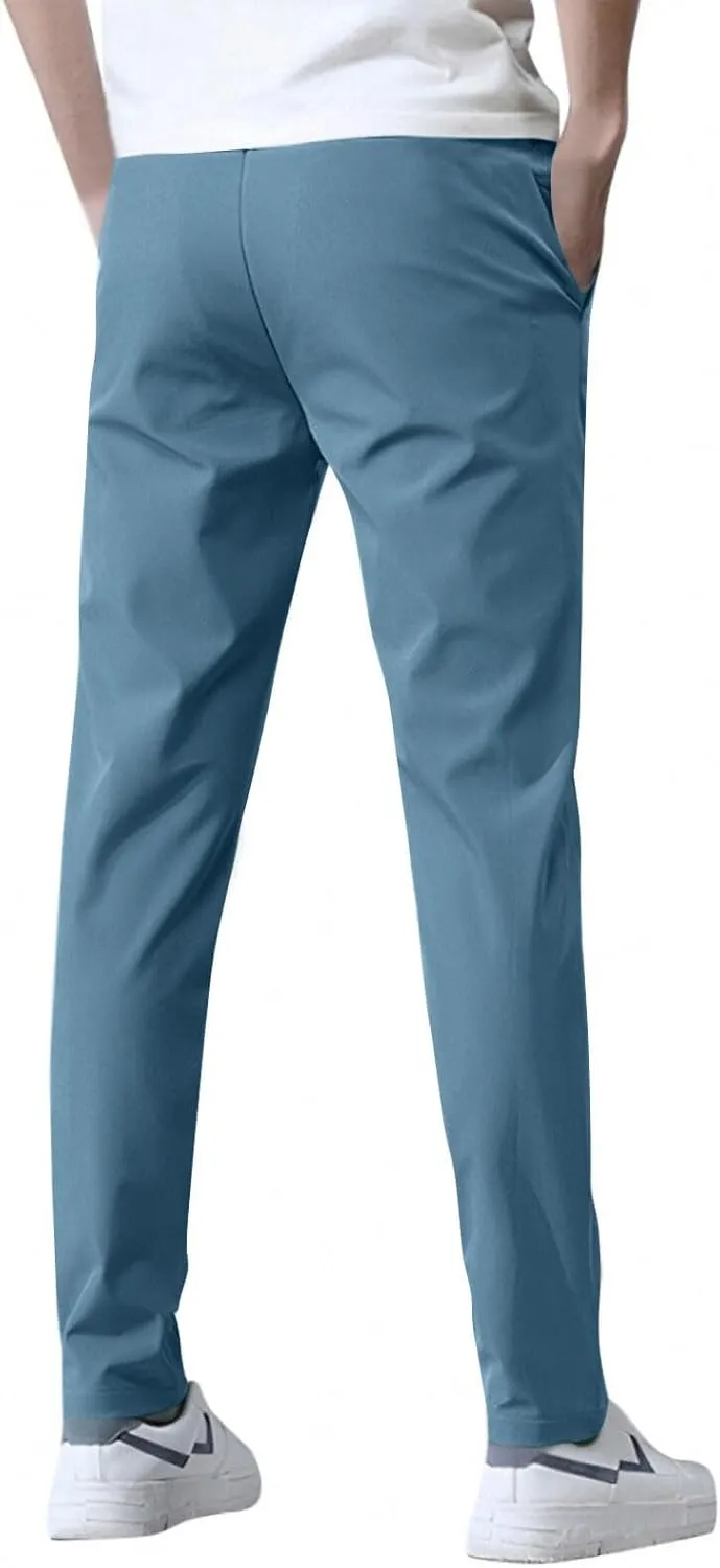 Glide Pants Men Quick Dry Breathable Stretch Work Pants Drawstring Elastic Waist Active Hiking Trousers with Pockets