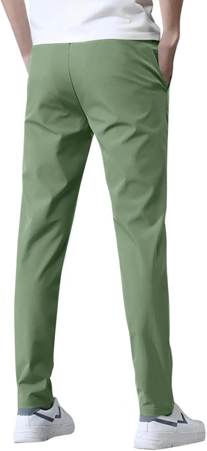 Glide Pants Men Quick Dry Breathable Stretch Work Pants Drawstring Elastic Waist Active Hiking Trousers with Pockets