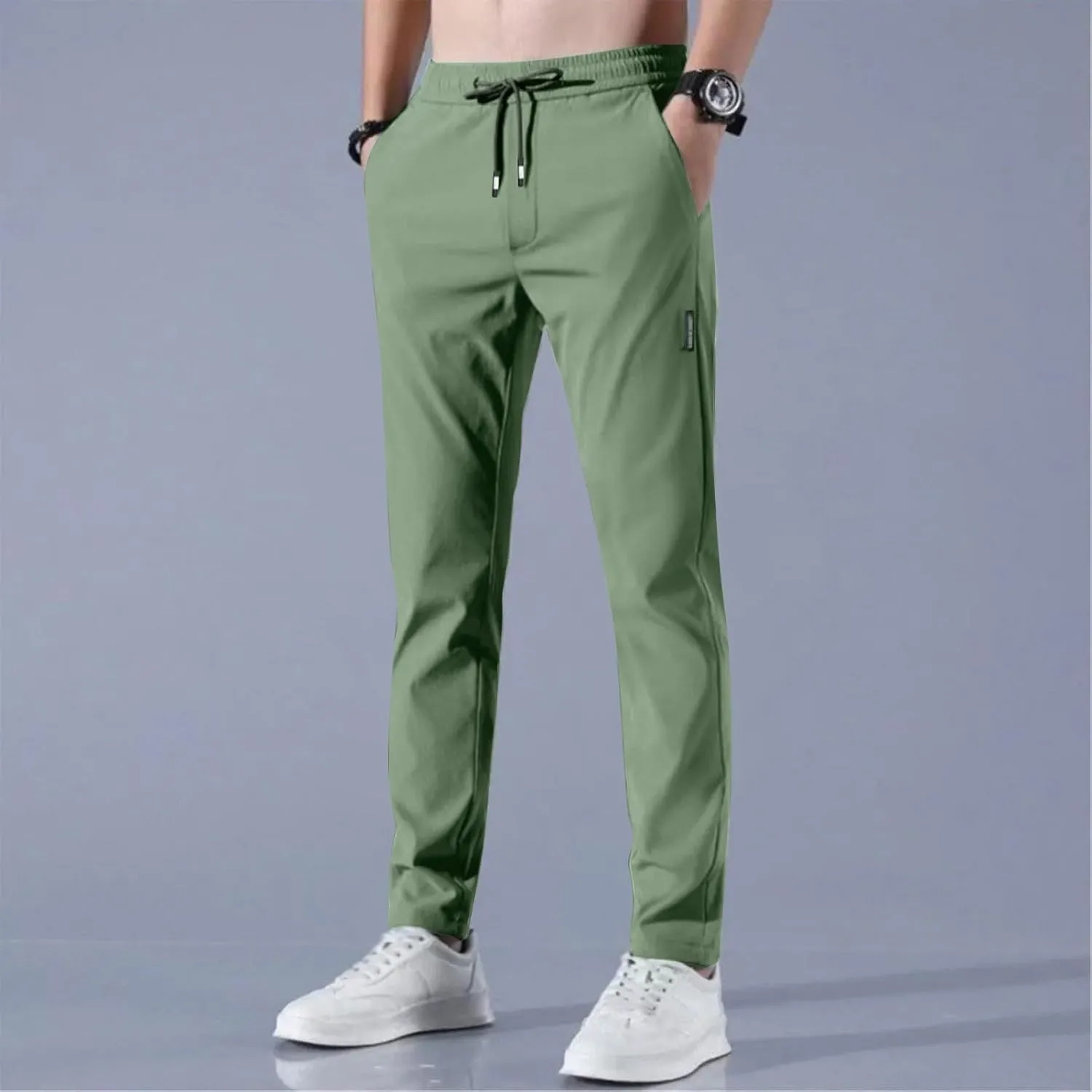 Glide Pants Men Quick Dry Breathable Stretch Work Pants Drawstring Elastic Waist Active Hiking Trousers with Pockets