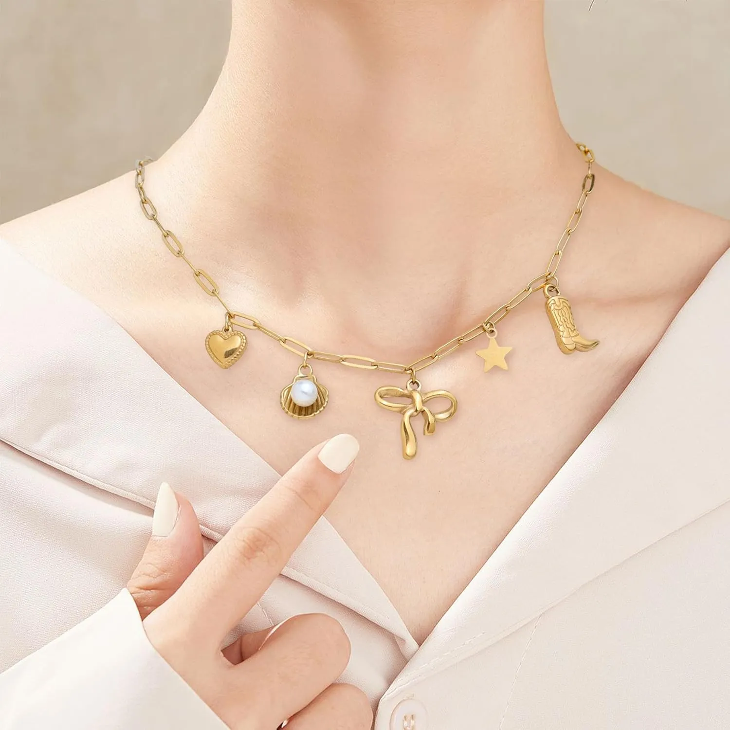Gold Charm Pendent Choker Necklace for Woman, Boho Dainty Gemstone CZ Rhinestone Dangle Chain Necklaces Prom Fashion Jewelry Wedding Gift