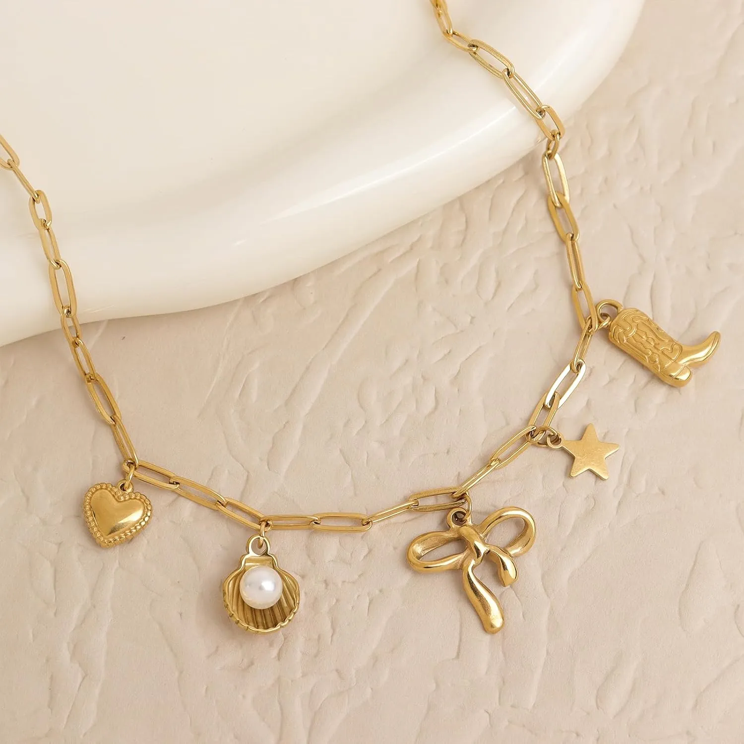 Gold Charm Pendent Choker Necklace for Woman, Boho Dainty Gemstone CZ Rhinestone Dangle Chain Necklaces Prom Fashion Jewelry Wedding Gift