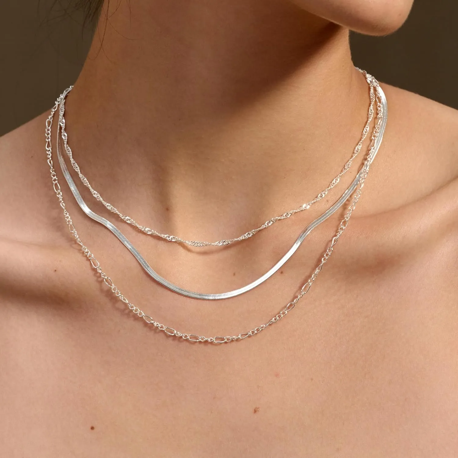Gold Herringbone Necklace for Women, Dainty Layered Gold Necklaces Snake Simple 14K Gold Plated Chain Choker Necklaces Stack Chunky Trendy Gold Jewelry Gift for Women