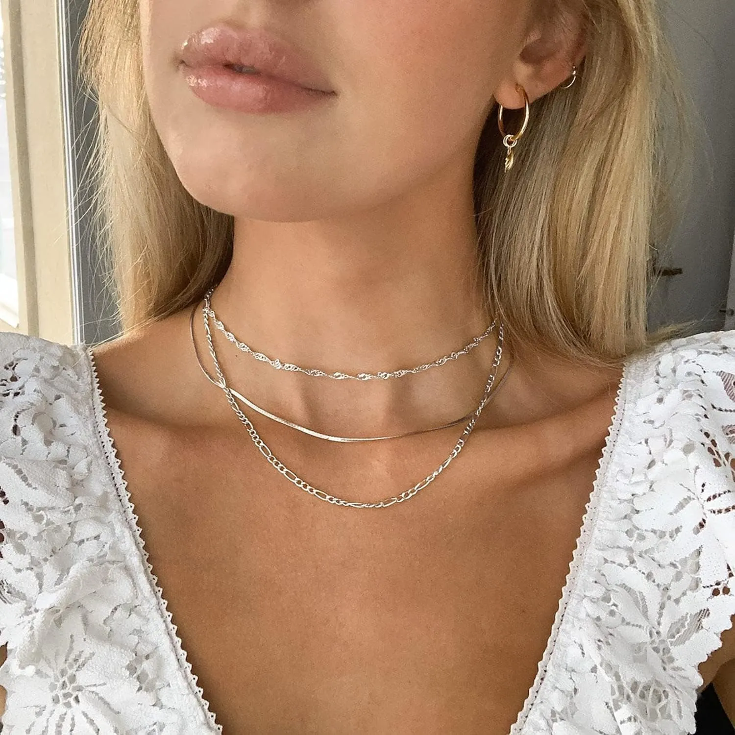 Gold Herringbone Necklace for Women, Dainty Layered Gold Necklaces Snake Simple 14K Gold Plated Chain Choker Necklaces Stack Chunky Trendy Gold Jewelry Gift for Women
