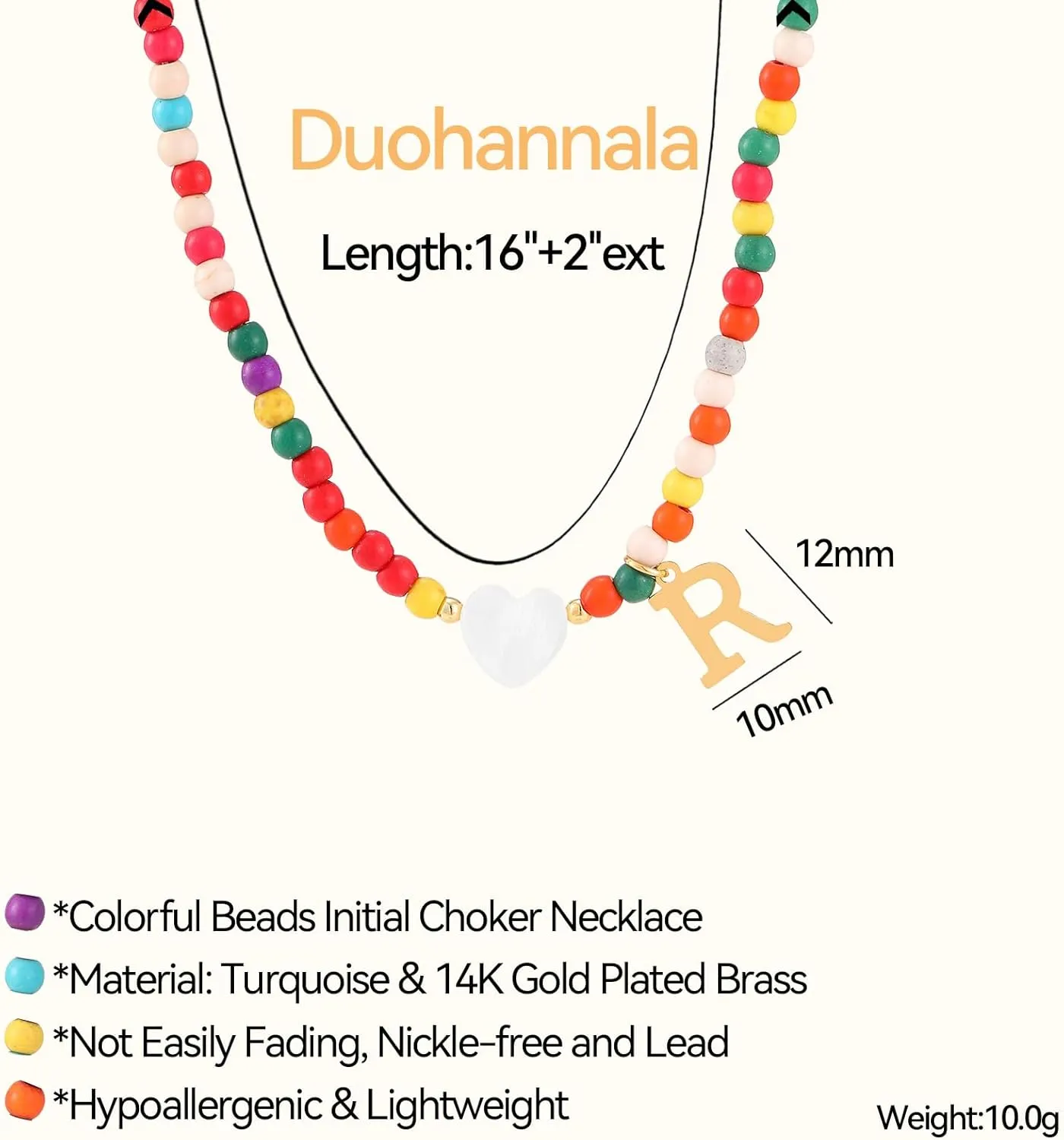 Gold Initial Necklace for Women  - Colorful Beaded Choker Necklace Personalized Charm Letter A-Z Pendant Necklace Jewelry Gifts Size 16 Inches