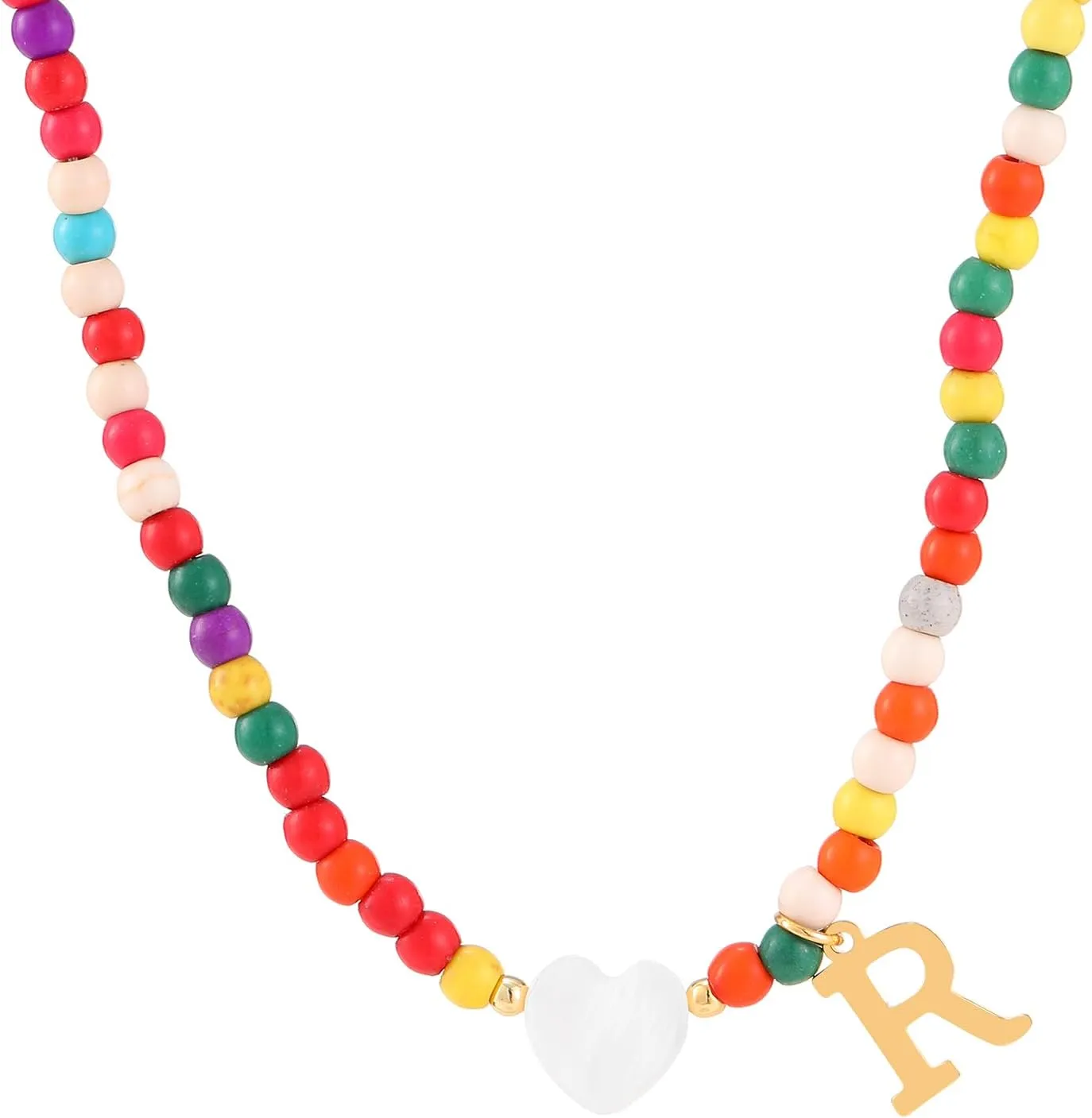 Gold Initial Necklace for Women  - Colorful Beaded Choker Necklace Personalized Charm Letter A-Z Pendant Necklace Jewelry Gifts Size 16 Inches