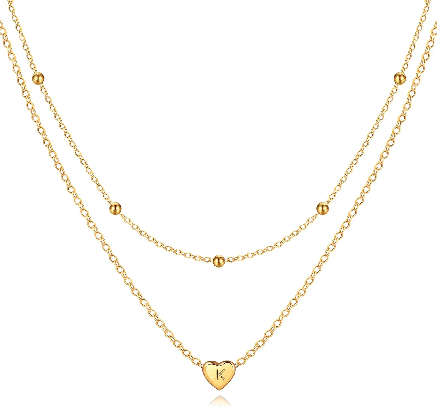 Gold Layered Initial Necklace for Women Handmade 14K Gold Plated Tiny Heart Pendant Choker Necklace Dainty Layering Letter A-Z Initial Necklaces Jewelry Gift