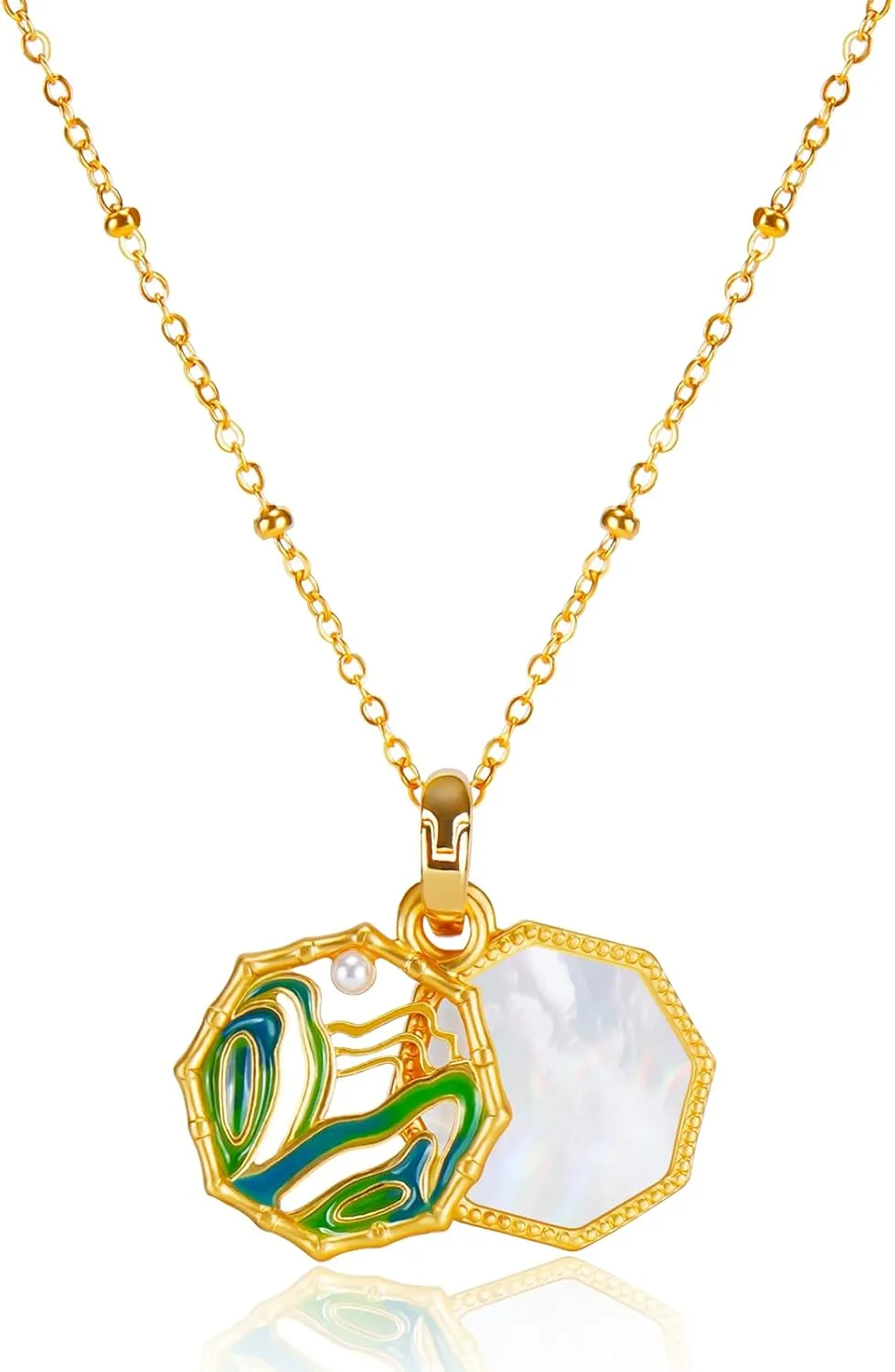Gold Necklaces for Women Dainty Five Coins/Pearl/Basketball Pendant Necklace Collection 18K Gold Accessories Green Charm Pendants Summer Jewelry Adjustable Choker Graduation Gift for Friends