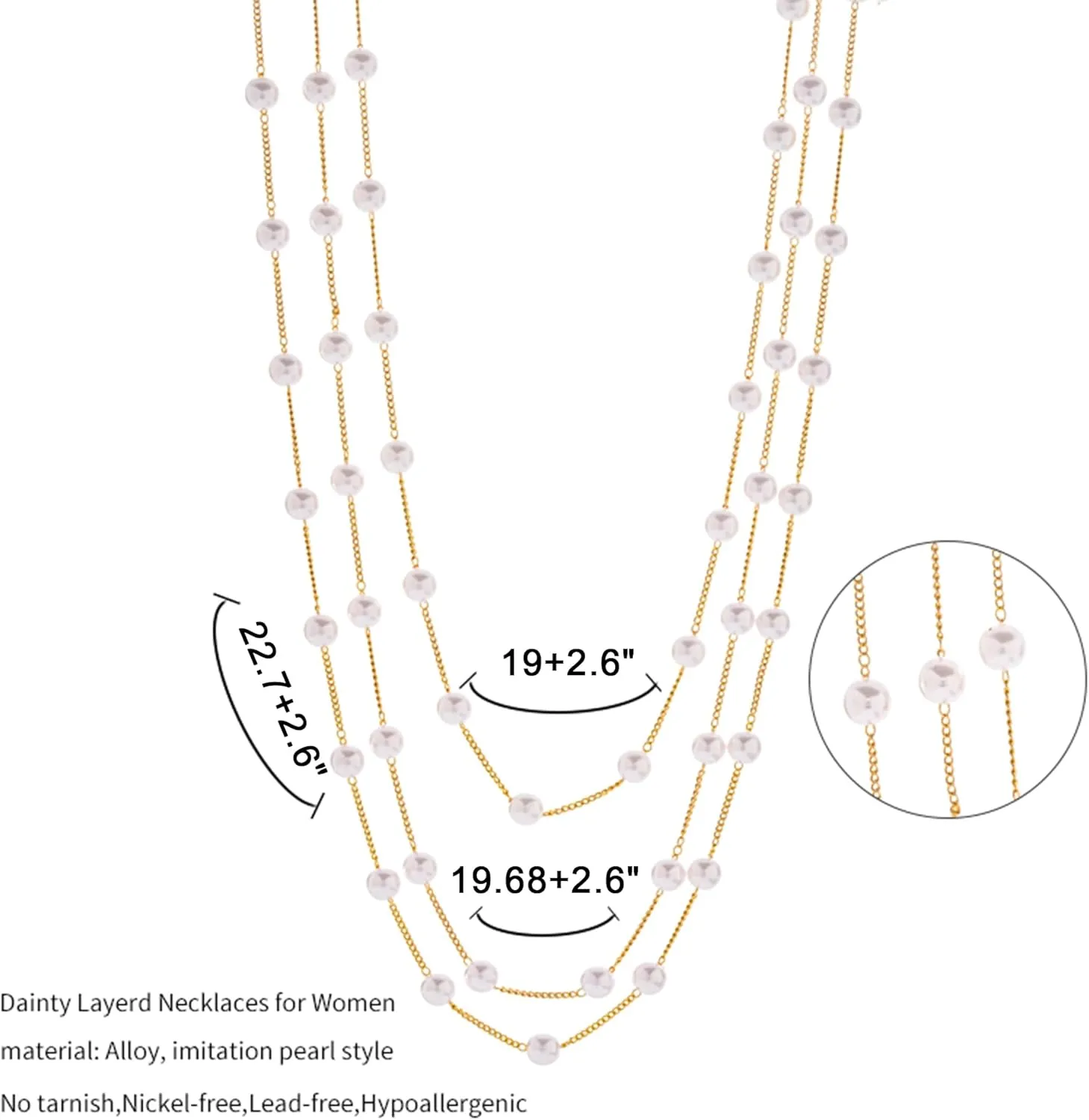 Gold Pearls Necklaces for Women-18K Gold Plated Layered Pearl Necklaces for Women Dainty White Pearls Choker Necklace Chain Pearl Necklace for Women Elegant Gifts