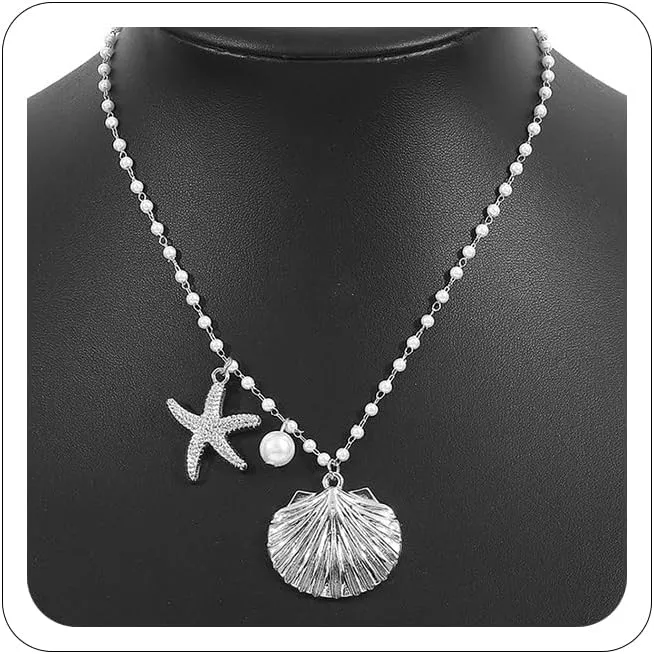 Gold Shell Charm Necklace for Women,Layered Gold Seashell Starfish Necklaces Boho Surfer Beach Necklaces Dainty Summer Vacation Jewelry Costume Accessories