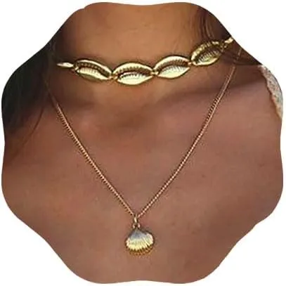 Gold Shell Choker Necklace Seashell Pendant Necklaces Boho Layeded Necklace Adjustable Summer Beach Necklace Jewelry for Women