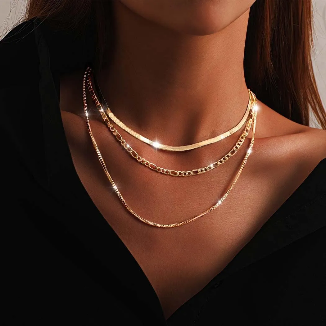 Gold Stackable Chain Necklaces for Women Dainty Layered Choker Necklace Silver Plated Snake Chains Jewelry Gift