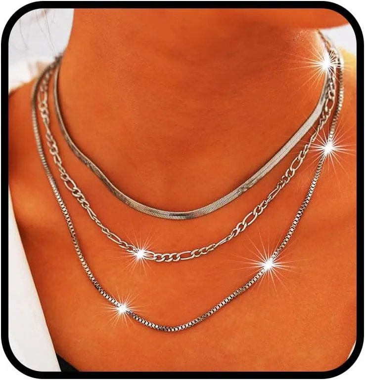 Gold Stackable Chain Necklaces for Women Dainty Layered Choker Necklace Silver Plated Snake Chains Jewelry Gift