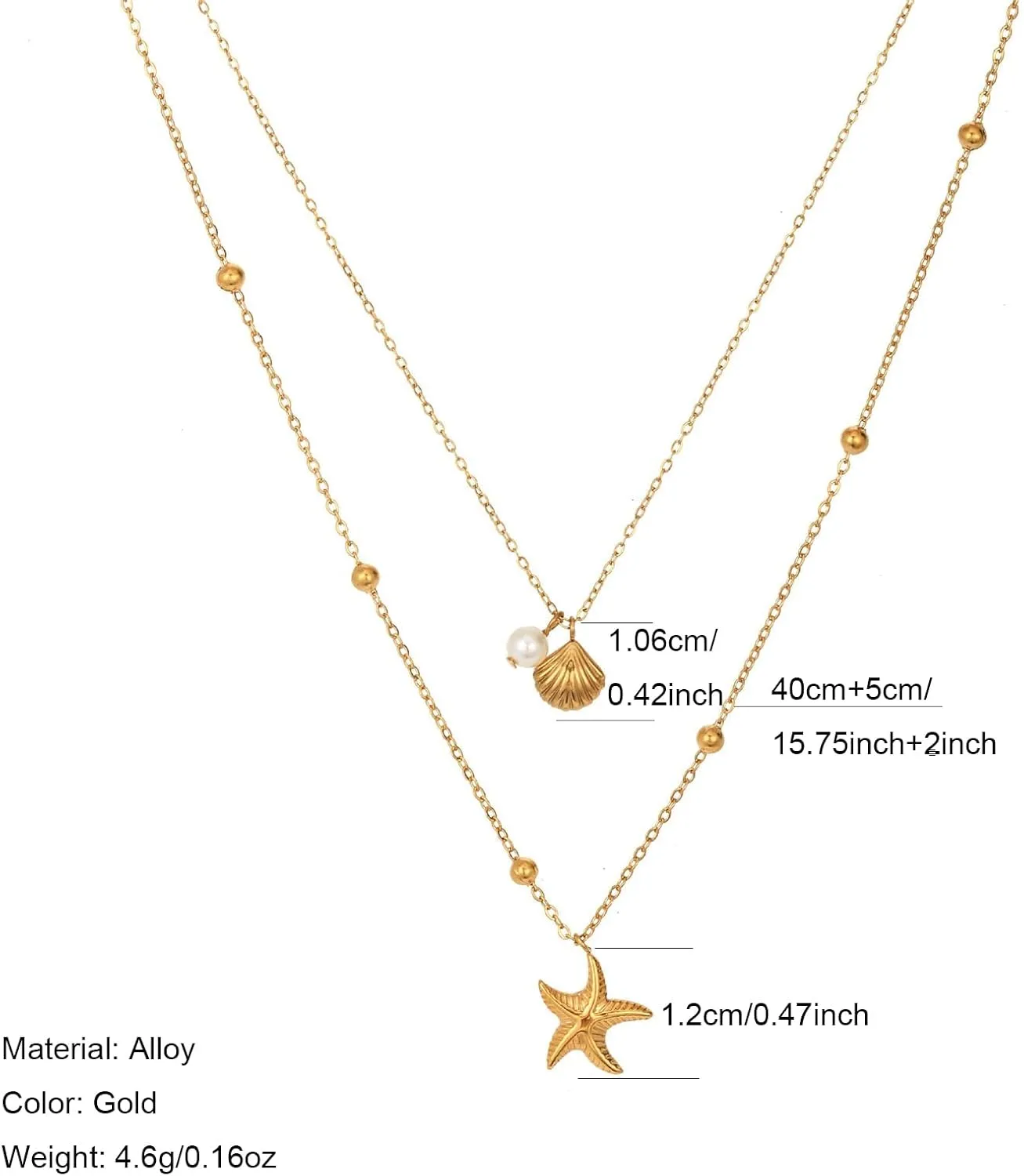 Gold Starfish Necklace for Women Layered Sea Shell Beach Necklaces Starfish Pendant Beachy Ocean Necklace Statement Cowrie Seashell Summer Necklaces for Vacation Jewelry Gifts Trendy Stuff