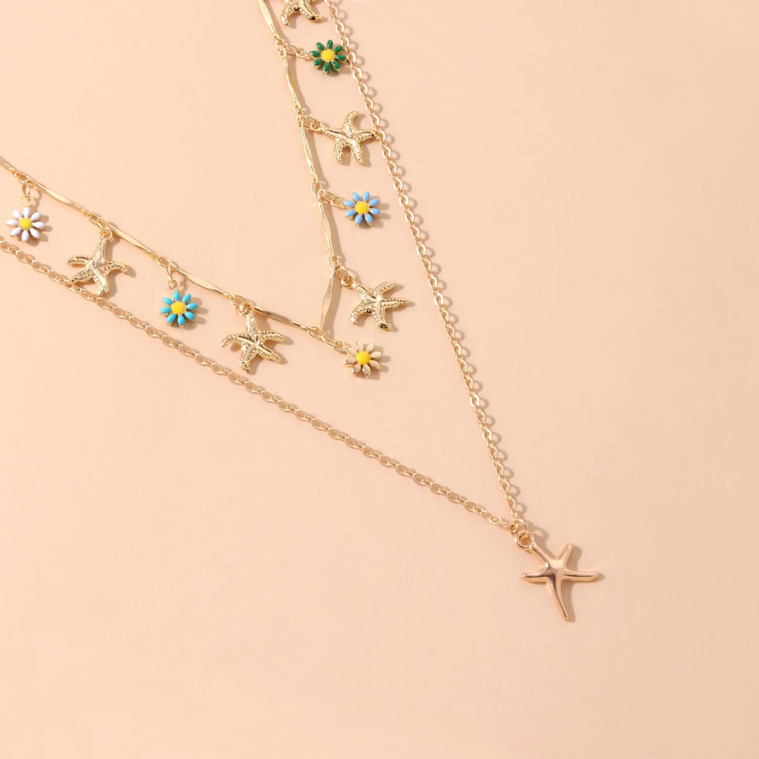 Gold Starfish Shell Necklace for Women 14K Gold Plated Layered Ocean Beach Choker Necklace Starfish Summer Beach Necklace Summer Jewelry