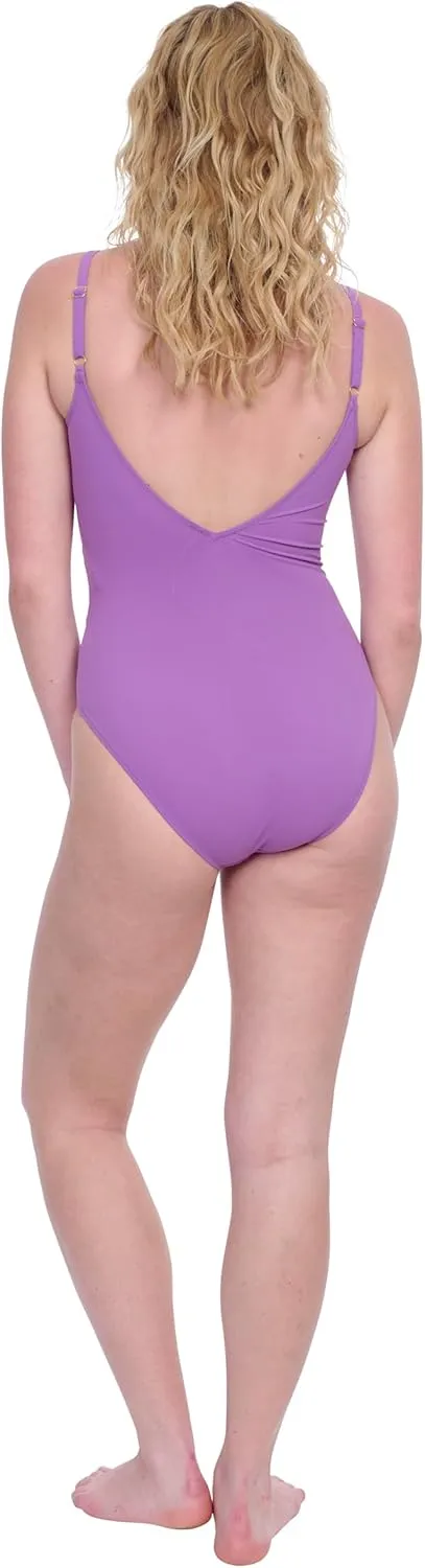 Gottex Womens V-Neck One Piece Stylish Elegant Versatile Bathing Suit with Soft Cups and Adjustable Straps Swim Essential
