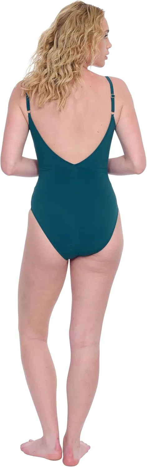 Gottex Womens V-Neck One Piece Stylish Elegant Versatile Bathing Suit with Soft Cups and Adjustable Straps Swim Essential