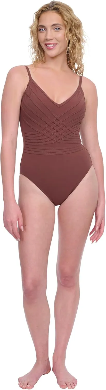 Gottex Womens V-Neck One Piece Stylish Elegant Versatile Bathing Suit with Soft Cups and Adjustable Straps Swim Essential