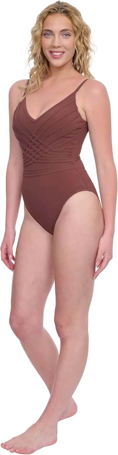 Gottex Womens V-Neck One Piece Stylish Elegant Versatile Bathing Suit with Soft Cups and Adjustable Straps Swim Essential