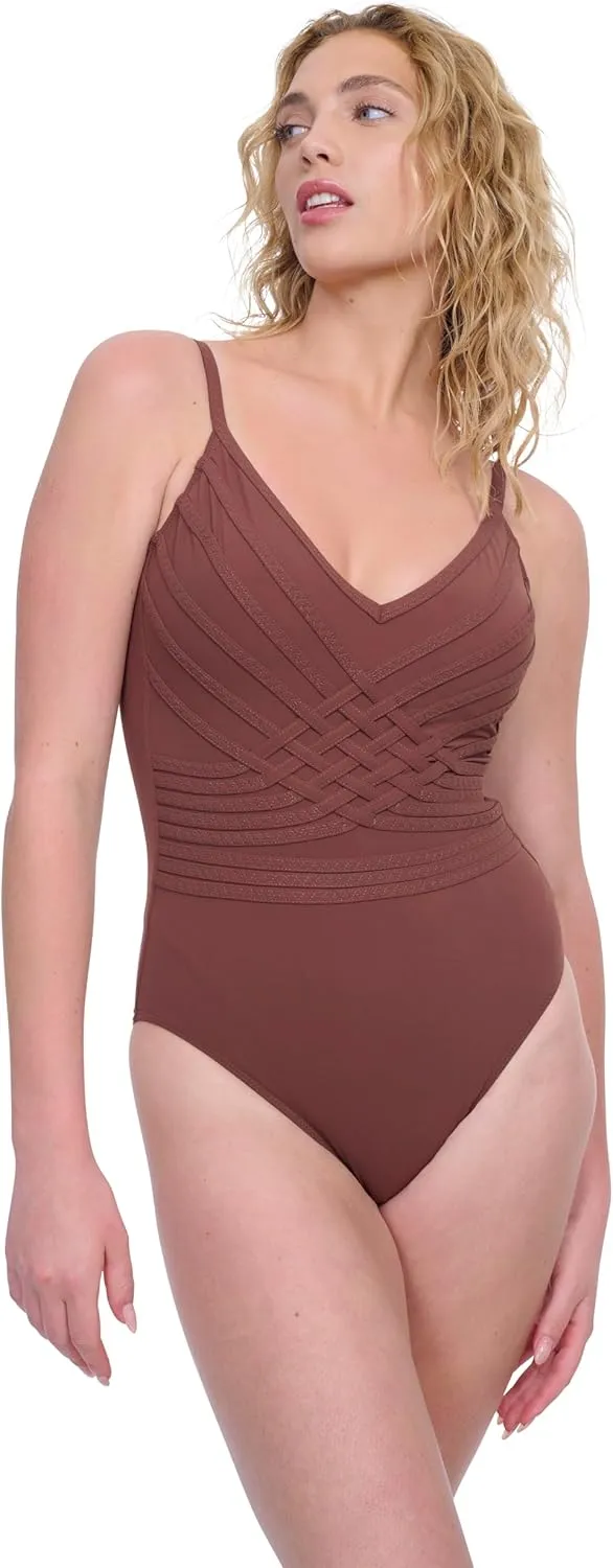 Gottex Womens V-Neck One Piece Stylish Elegant Versatile Bathing Suit with Soft Cups and Adjustable Straps Swim Essential