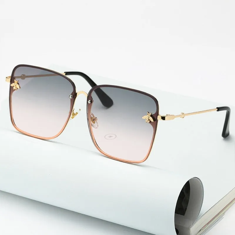 Gradient Oversize Rimless Square Bee Sunglasses UV400