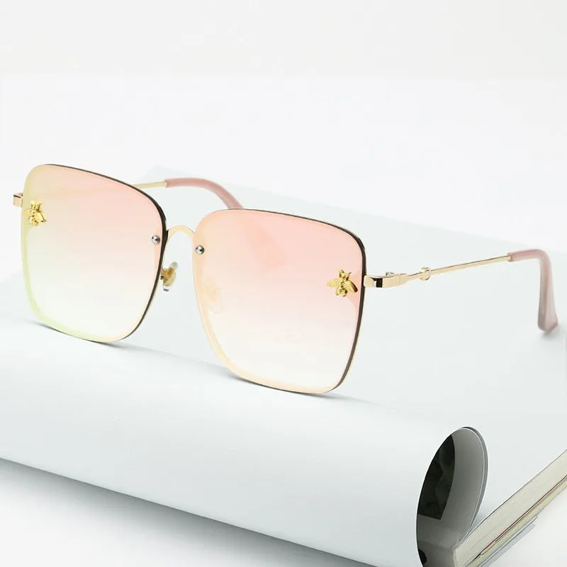 Gradient Oversize Rimless Square Bee Sunglasses UV400
