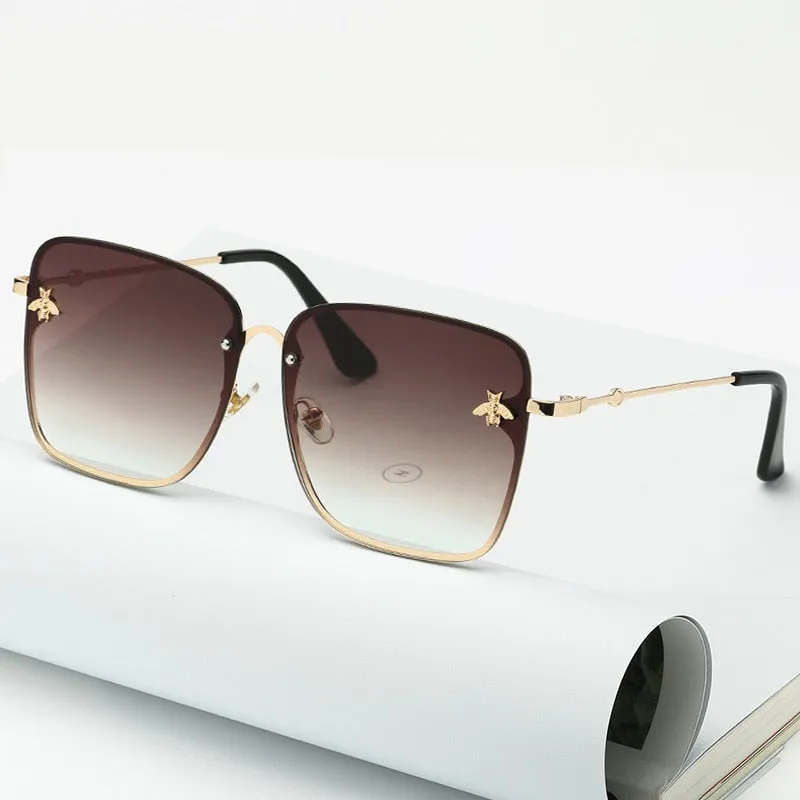 Gradient Oversize Rimless Square Bee Sunglasses UV400