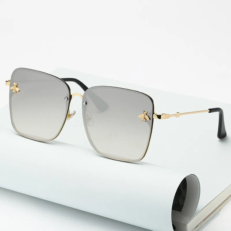 Gradient Oversize Rimless Square Bee Sunglasses UV400